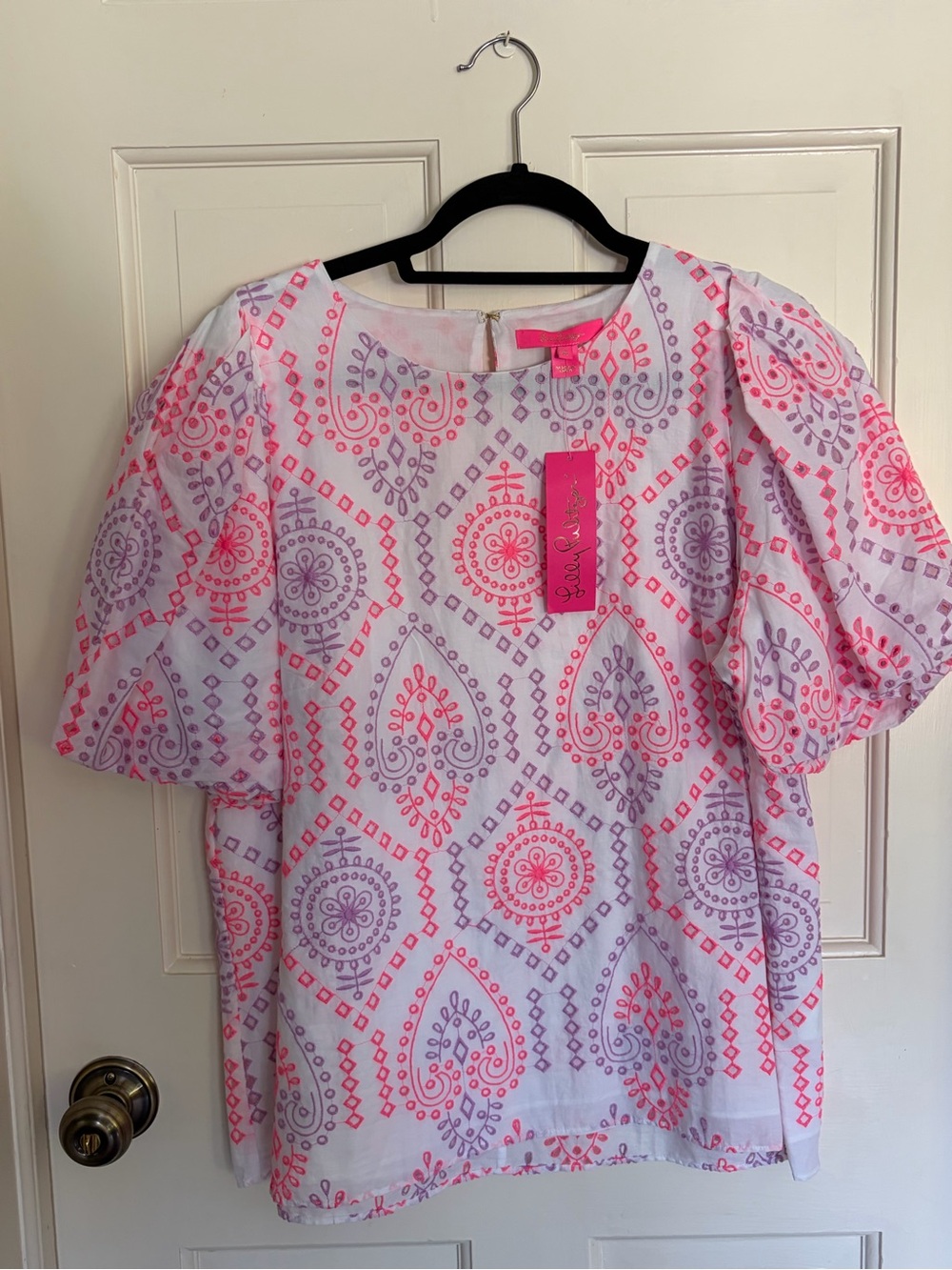 Lilly Pulitzer Pink & Lavender Printed Puff-Sleeve Blouse
